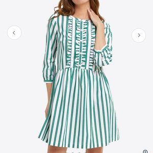Green Striped Ruffle Front Dress - Women